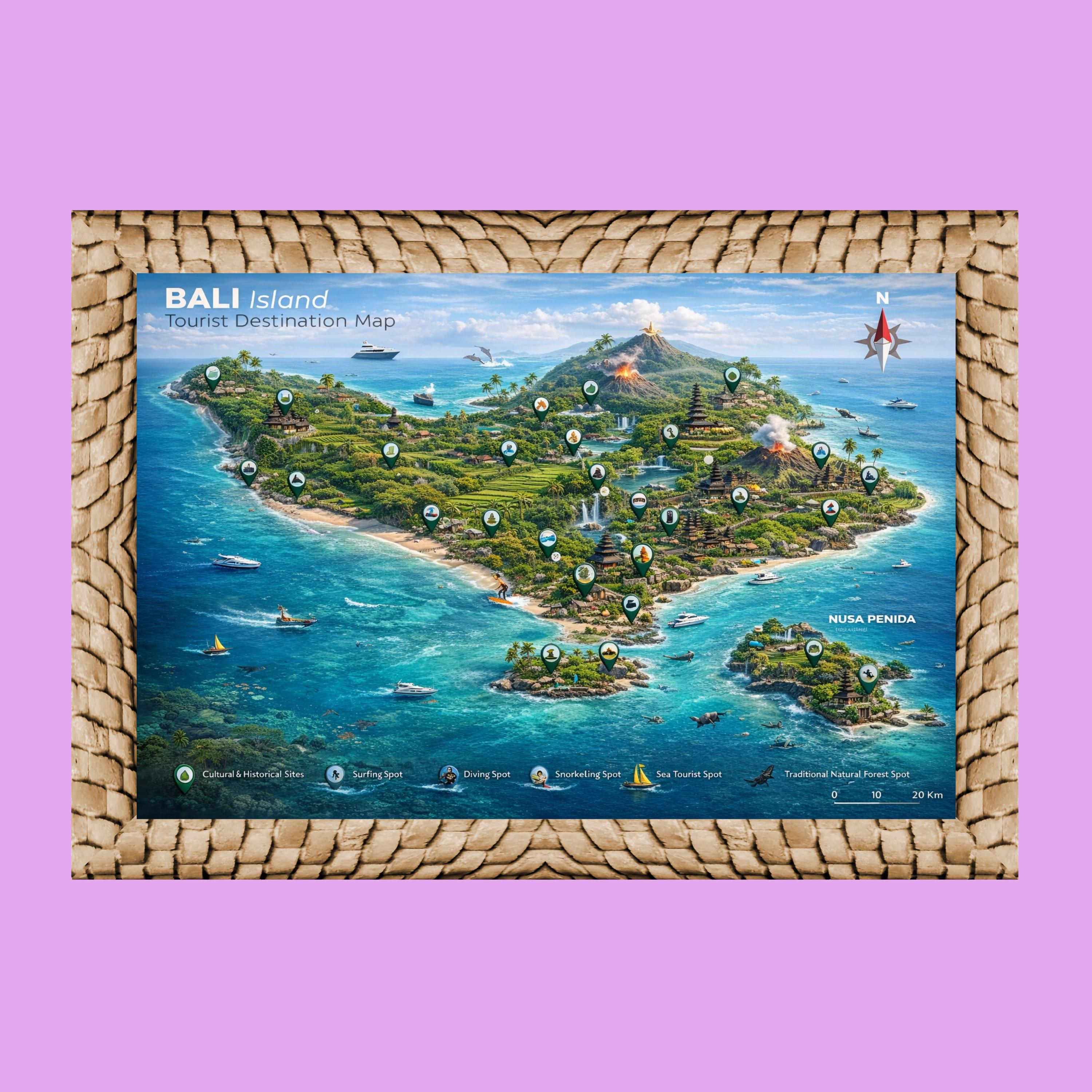 3D Bali Travel Map Poster | Balinese Island Art (PDF, A4, Large