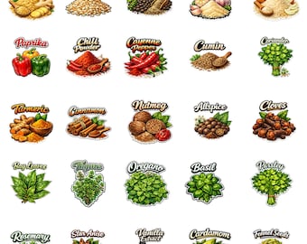 Etichette realistiche per barattoli di spezie – Adesivi per dispensa da cucina moderna (set da 30 pezzi) (download digitale)