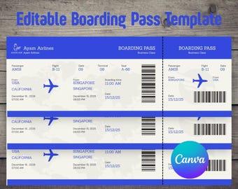 Modello di carta d'imbarco personalizzato - Biglietto di viaggio stampabile (download digitale)