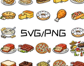 Pacchetto PNG di clipart di cibo, grafica in stile adesivo (download digitale)