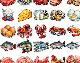 Pacchetto di clipart PNG di alimenti proteici animali / illustrazioni di adesivi realistici (download digitale)