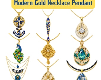 Clipart di collana con ciondolo in oro / Illustrazione di gioielli di lusso (download digitale PNG SVG)