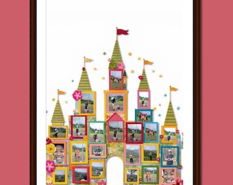 Collage fotografico del castello di Disneyland Paris / 24 foto ricordo (disegno su tela digitale)