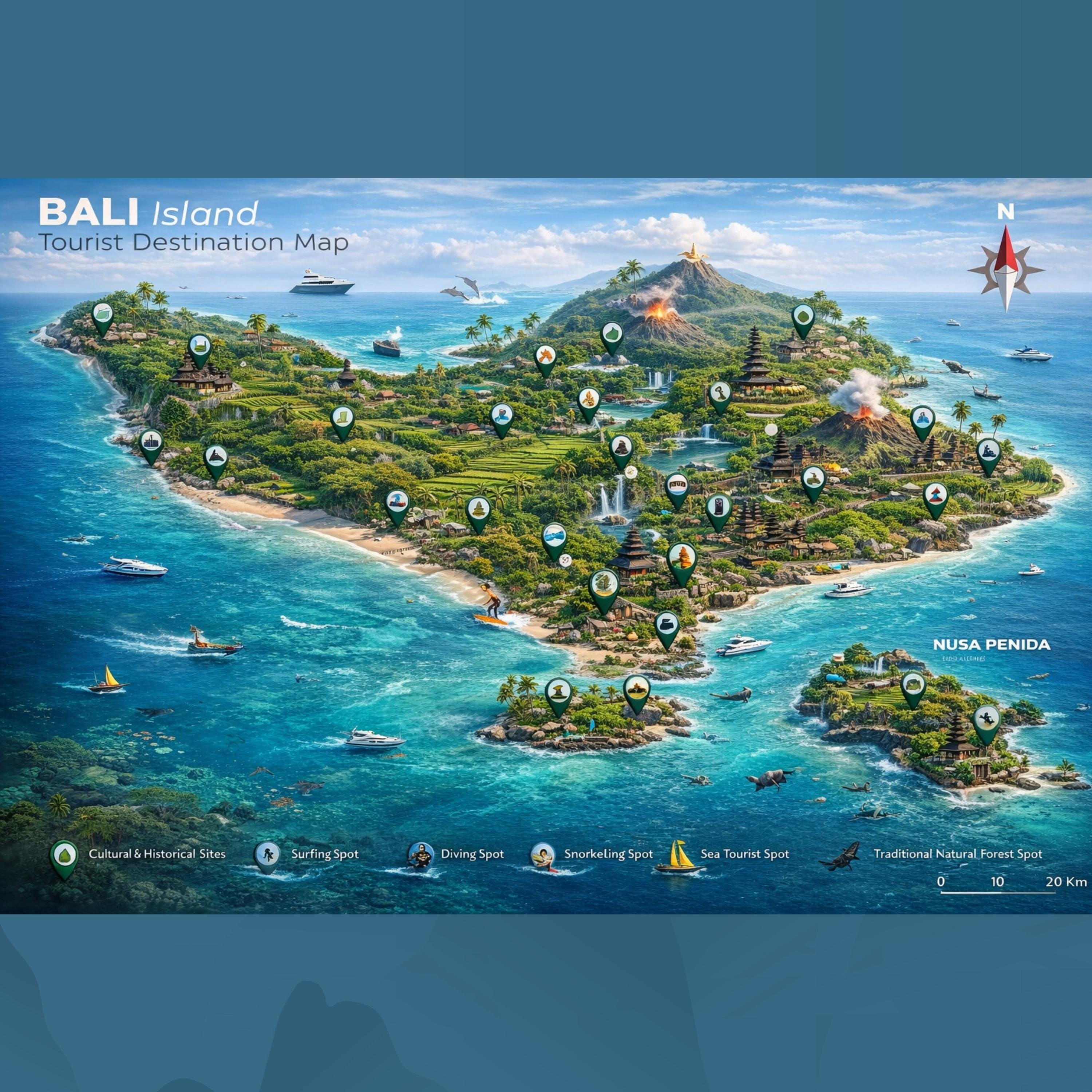 3D Bali Travel Map Poster | Balinese Island Art (PDF, A4, Large