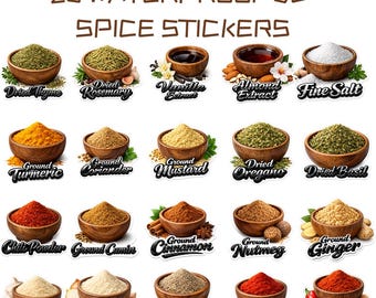 Pacchetto di adesivi impermeabili per spezie 3D PNG SVG / Etichette realistiche per condimenti da cucina / Download digitale ad alta risoluzione