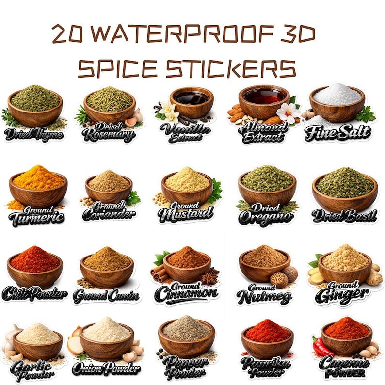 Waterproof 3D Spice Stickers Bundle PNG SVG | Realistic Kitchen ...