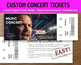 Biglietto concerto personalizzato – Souvenir personalizzato per evento musicale (digitale)