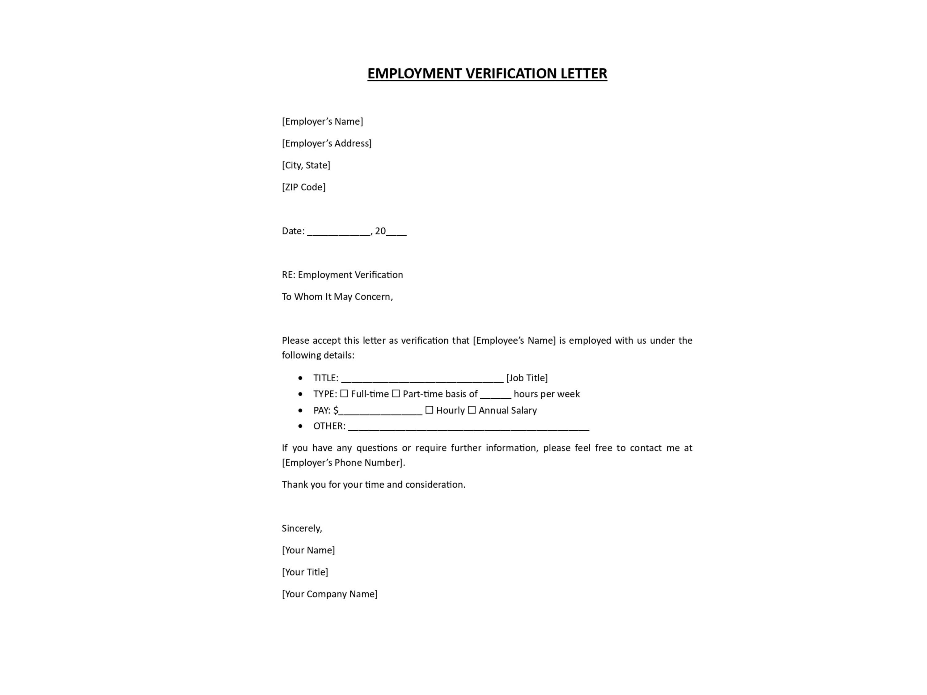 Editable Employment Verification Letter Template | MS Word, Google Docs ...
