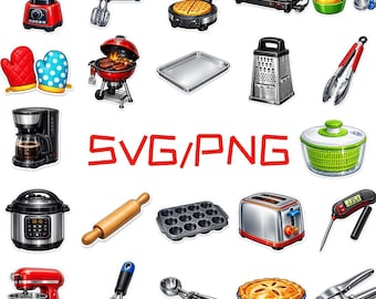 Set di clipart di utensili da cucina realistici - Illustrazione culinaria (download digitale SVG PNG)