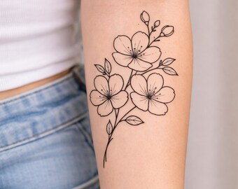 Tatuaggio temporaneo floreale minimalista / Tatuaggio botanico elegante per la mano, 10 modelli