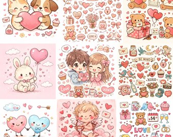 Clipart di San Valentino stravagante - Illustrazioni d'amore (download digitale)