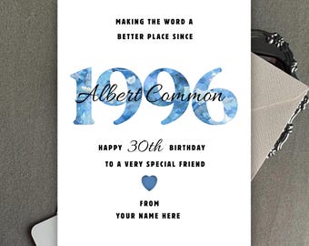 Biglietto di auguri personalizzato per il 30° compleanno / Elegante design per celebrare un traguardo importante (download digitale)