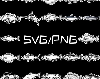 Clipart di pesci realistici - PNG vettoriale piatto, sfondo trasparente (download digitale)