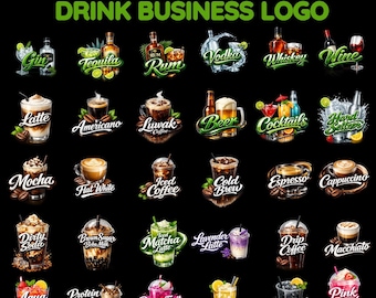 Pacchetto logo per attività di bevande: 30 design moderni per bevande (PNG SVG)