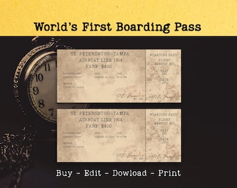 Plantilla de tarjeta de embarque de avión vintage / Imprimible de viaje retro