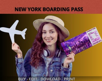 de Carte d'embarquement pour New York | d'avion modifiable à New York | Cadeau surprise pour un voyage à New York | Carte d'embarquement imprimable
