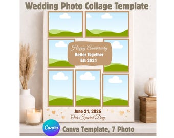 Modello di collage fotografico minimalista per anniversario di matrimonio / Arte murale stampabile (download digitale)