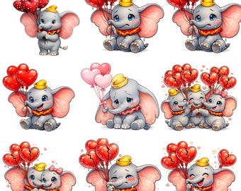 Clipart di elefante - Tema d'amore di San Valentino (download digitale PNG)