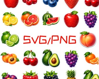 Pacchetto di clipart di frutta realistica - SVG e PNG, sfondo trasparente
