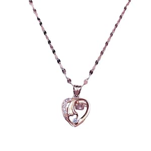 14k Roségouden Open Hart Ketting, Paars Goud Inleg Kristallen Hanger, Romantisch Sieraad voor Dames, Elegant Verlovingscadeau