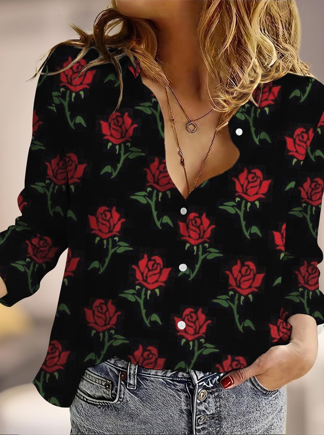 Red and Black Rose Blouse - Etsy