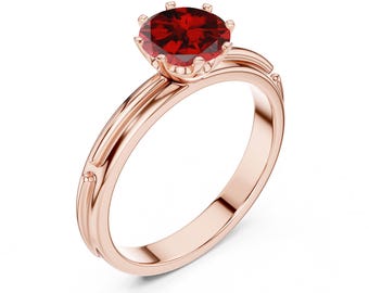 Röd granatkronring i sterlingsilver, romantisk solitär