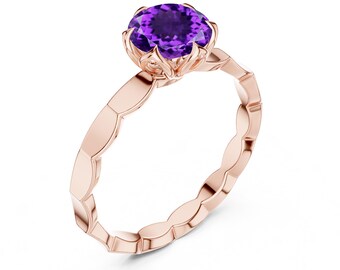 Sterling Silver Amethyst Ring, Crown Setting, February Birthstone