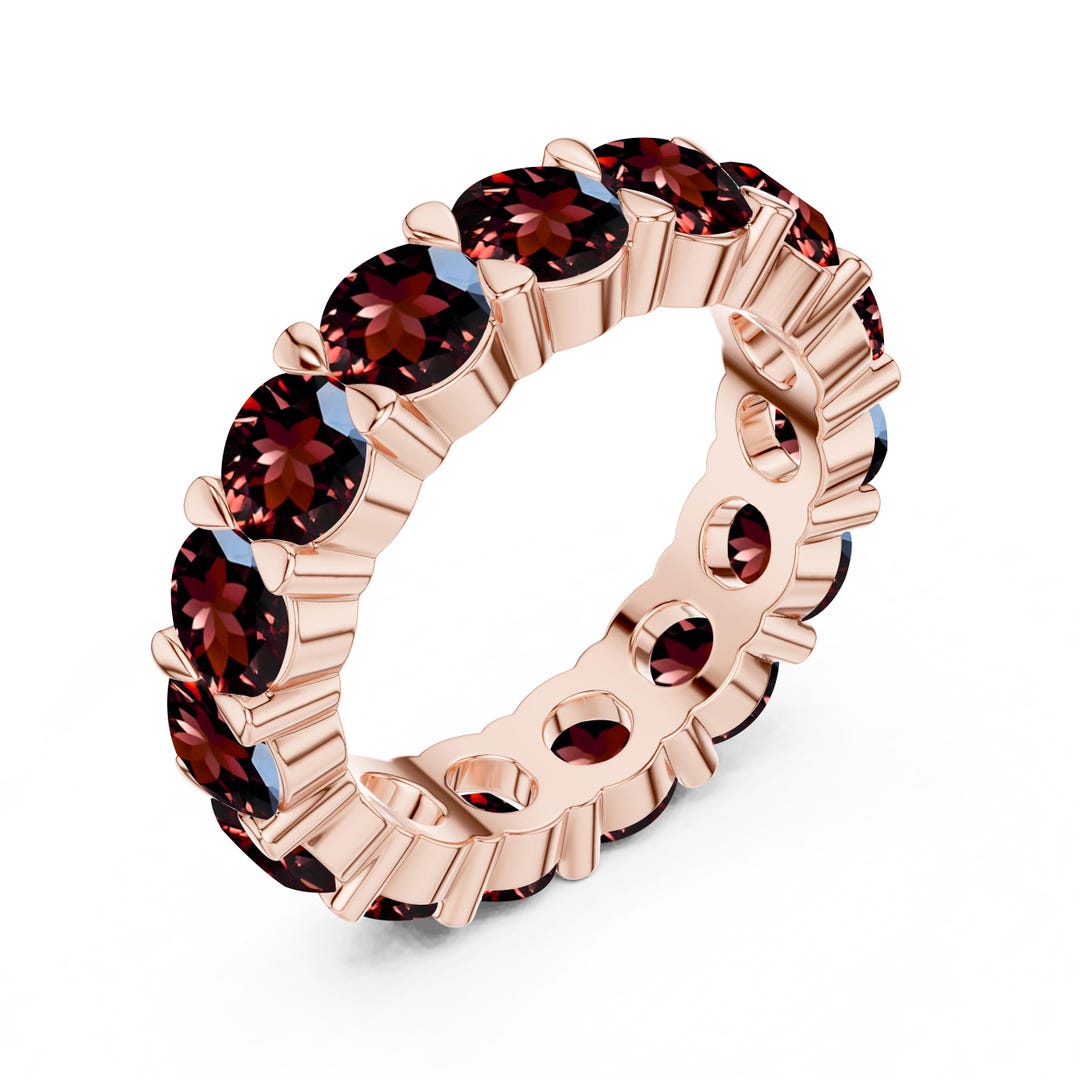 Sterling Silver Red Garnet Eternity Ring Band, Round Cut Gemstone - Etsy