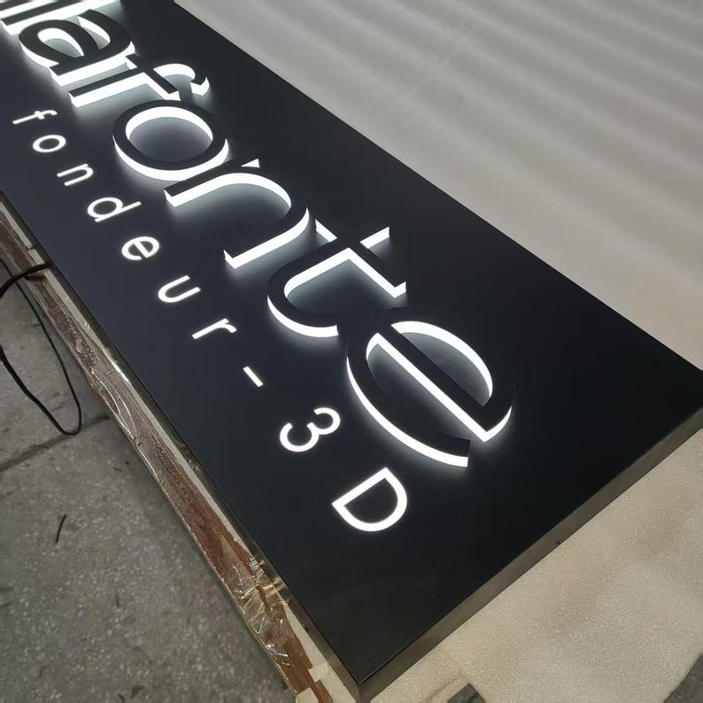 Lightbox Sign Raised Lettering Black Stainless Steel Front-lit Light Box Sign, Custom Cutout Letters ...