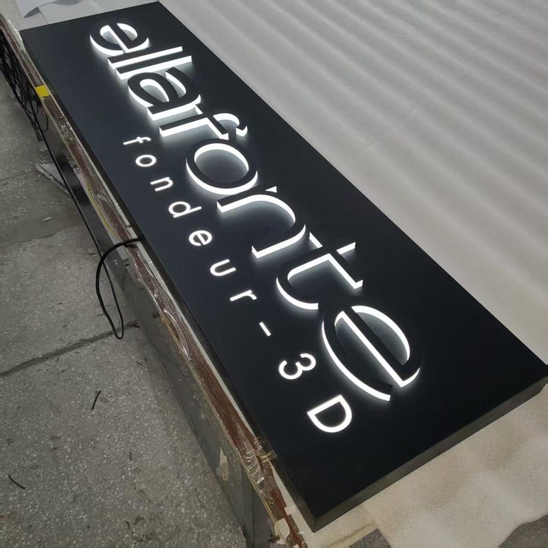 Lightbox Sign Raised Lettering Black Stainless Steel Front-lit Light Box Sign, Custom Cutout Letters ...