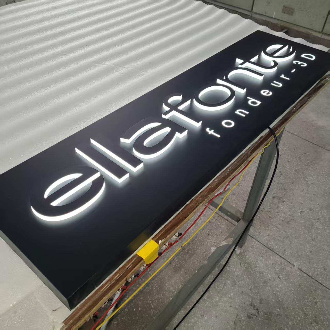Lightbox Sign Raised Lettering Black Stainless Steel Front-lit Light Box Sign, Custom Cutout Letters ...