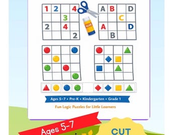 Zeszyt ćwiczeń „Kid Sudoku 4×4 – wycinaj i wklejaj” | Wiek 5–7 | Przedszkole i szkoła podstawowa | Łamigłówki dla początkujących