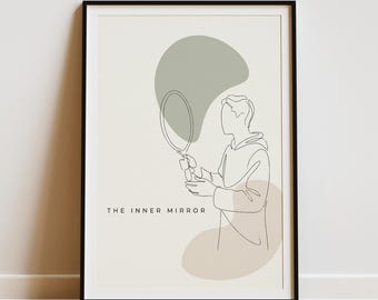 The Inner Mirror Line Art Print Minimalist Self Reflection Printable Wall Art