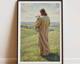 The Good Shepherd Oil Painting | Calm Christian Wall Art Digital Download