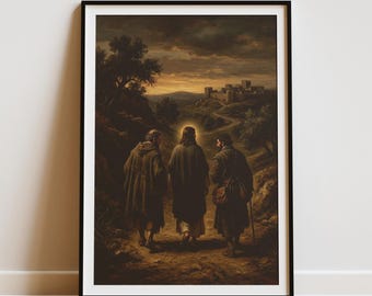 Road to Emmaus Jesus Wall Art, Vintage Christian Painting Digital Download