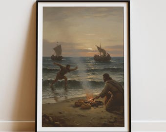 Jesus Breakfast on the Shore Wall Art, John 21 Digital Download