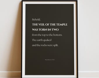 Matthew 27:51 Bible Verse Wall Art, The Veil Was Torn in Two, Christian Gift