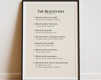 The Beatitudes Bible Verse Wall Art, Minimalist Matthew 5 Christian Print