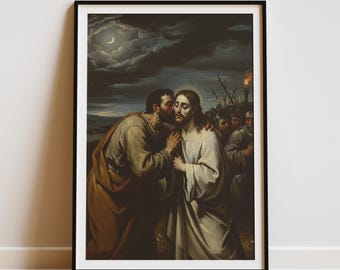 The Kiss of Judas Vintage Oil Painting, Digital Download Christian Wall Art, Cozy Home Decor