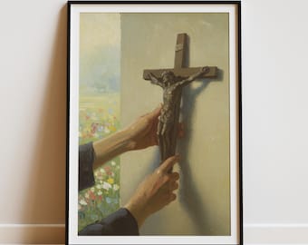 Catholic Wall Art - Jesus Crucifix Oil Painting Digital Print