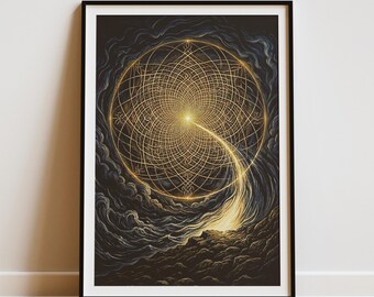 Gold Sacred Geometry Genesis 1:3 Print - Mystical Christian Wall Art