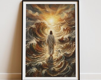 Jesus Walking on Water Oil Painting in J.M.W. Turner Style, Christian Wall Art