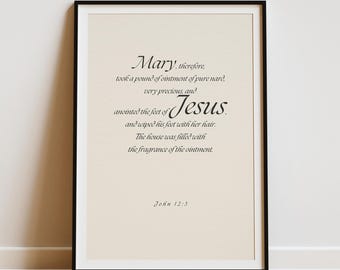 John 12:3 Bible Verse Wall Art, Minimalist Beige Christian Home Decor, Digital Download
