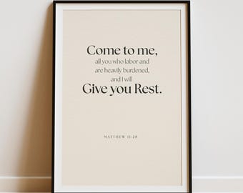 Matthew 11:28 Bible Verse Wall Art, Boho Christian Home Decor Print