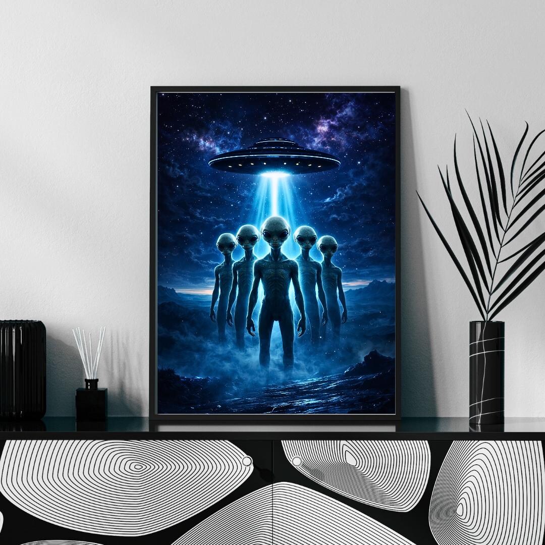 Alien Encounter Poster – Sci-fi Spaceship Wall Art, Black Frame - Etsy