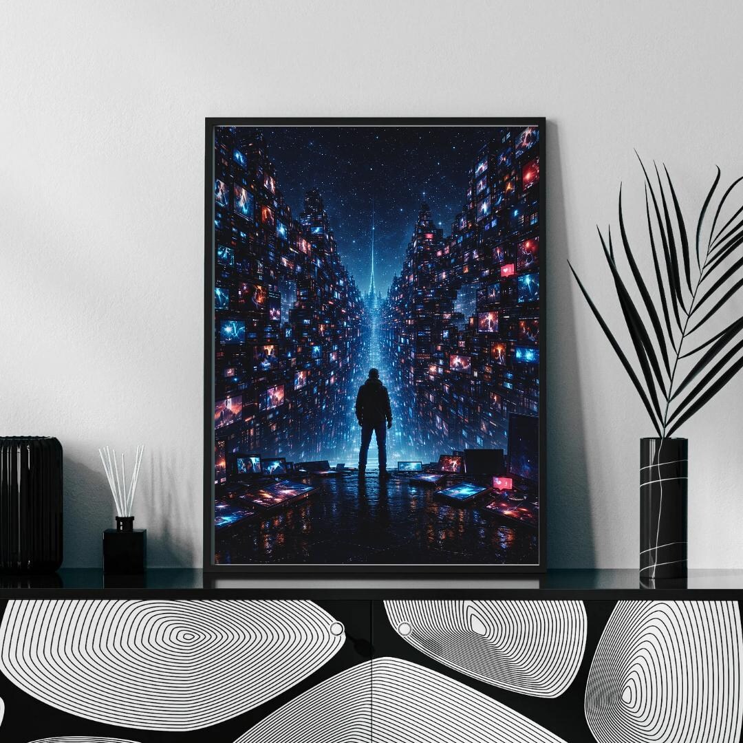 Cyberpunk Poster – Futuristic Digital Overload Wall Art (black Framed ...