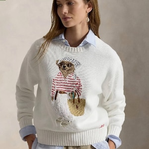 Authentic Ralph Lauren White Polo Bear Sweater | Iconic Bear Design Jumper