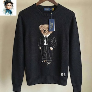 Authentic Ralph Lauren Black Polo Bear Sweater | Classic Knit Pullover Essential