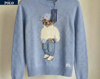 Suéter azul cielo Polo Bear Ralph Lauren: jersey clásico de punto de lujo