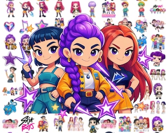 Oltre 200 immagini PNG di Huntrix Kpop Demon Hunters, design di magliette per gruppi Kpop Idol, immagini PNG di ragazze a cena, immagini PNG di gruppi musicali Saja Boys Girls, fan di Huntrix, download digitale.